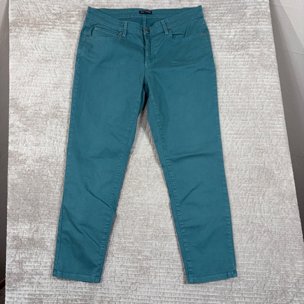Eileen Fisher Organic Cotton Stretch Straight Leg Pants Teal Green Size 12